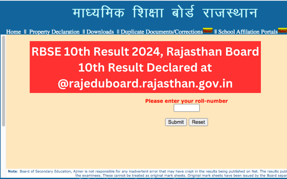 RBSE Class 10 Result 2024 Announced